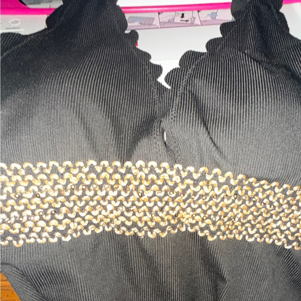 Elegant Black and Gold Women Swim One Piece
